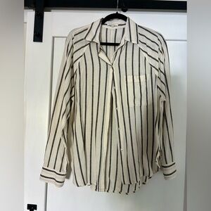 Z Supply Gray and Cream Striped Button Down Shirt